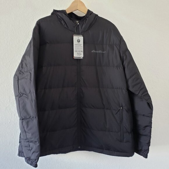 NWT - Eddie Bauer Men's Wide-Channel Hooded Black Jacket 650 Fill Power Size XXL - Picture 1 of 4